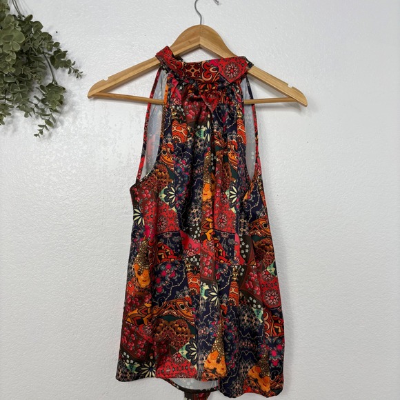 Rachel Zoe Tops - Rachel Zoe Patchwork Print Halter Neck Tie Back Tank Top Womens Large